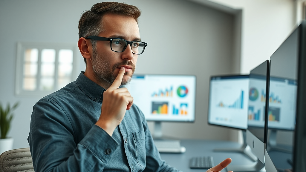 Marketing analyst reviewing customer segments with graphs – market segment analysis