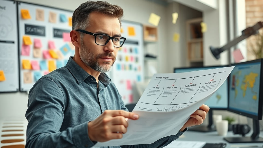 video marketing strategy - experienced digital marketer mapping a video advertising plan in a creative workspace