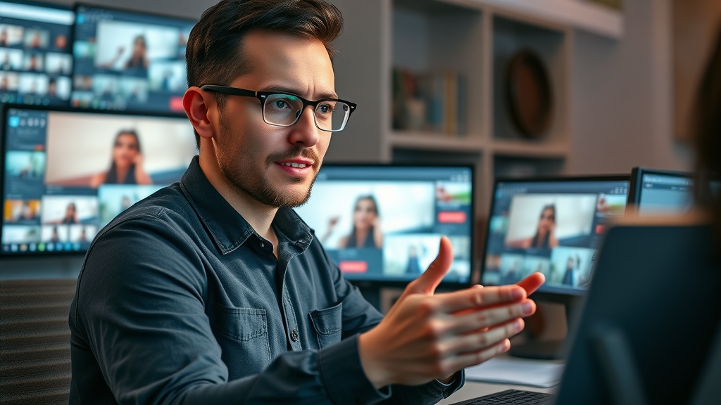 video marketing - Modern brand videographer sharing video campaign across social networks in a high-tech workspace