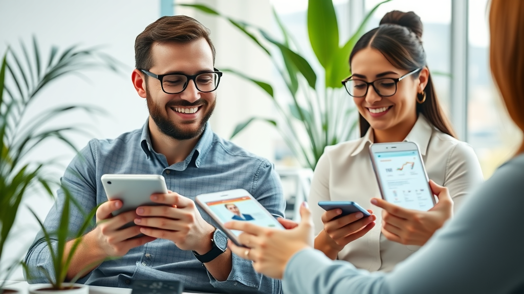business website displayed on multiple devices, users enjoying positive web hosting experience