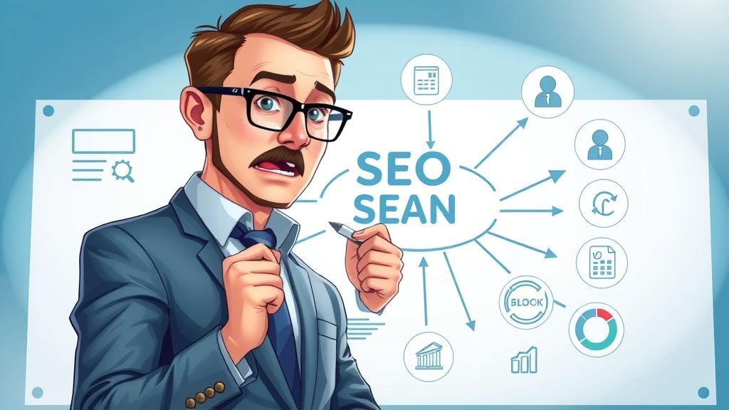 professional analyzing SEO ranking factors and interconnected website optimization elements