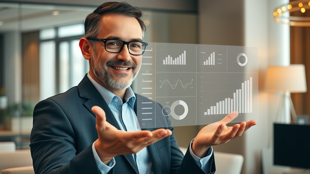 social media analytics consultant presenting customized strategy with digital display