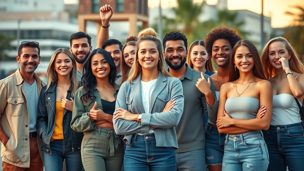 Diverse group of mega, macro, micro, and nano influencers in urban setting