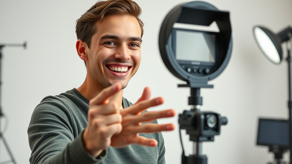 inspirational digital influencer creating digital content video studio bright minimalist