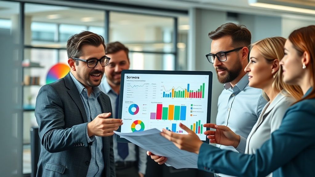 Business team analyzing segmented customer data with digital screens – customer segmentation