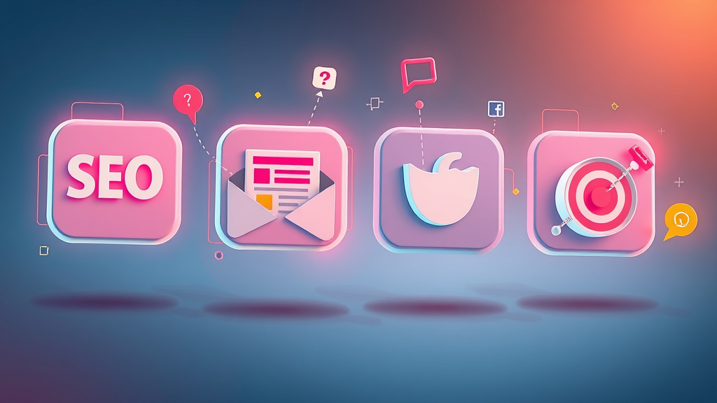icons for SEO, email marketing, and social media channels