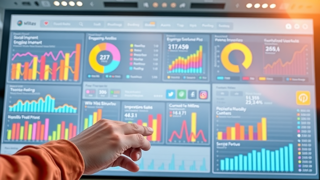 detailed social media analytics dashboard with key metrics and colorful charts