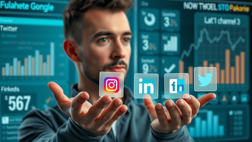 thoughtful marketer comparing social media platform icons analytics for campaign selection