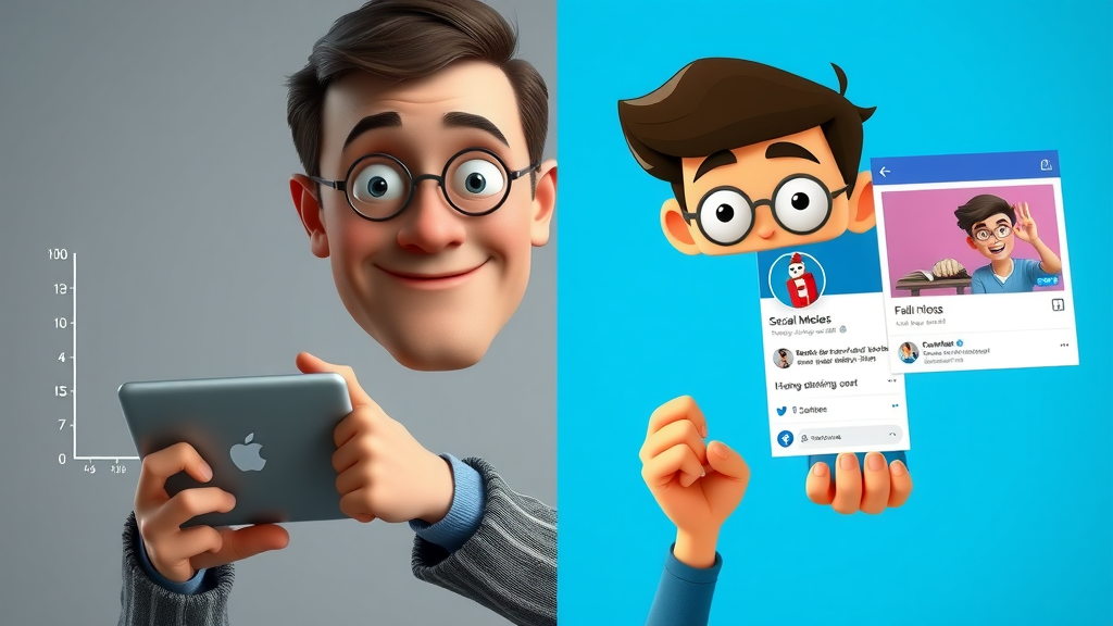 Split-screen showing failed digital marketing campaign on the left and successful social media post on the right, digital marketing lessons visualized.