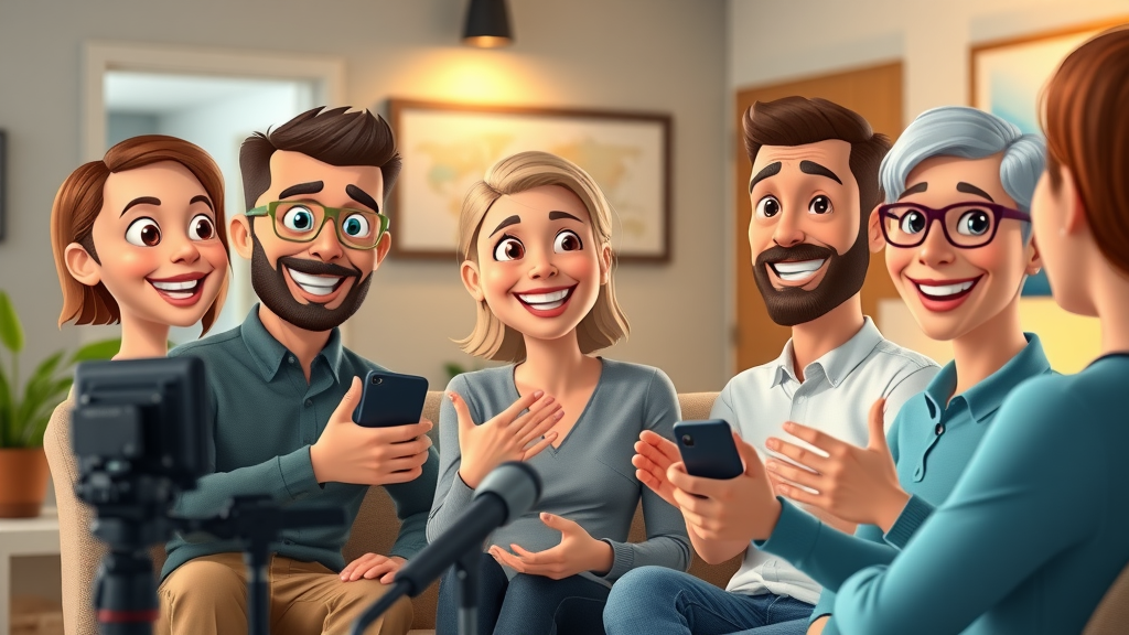Happy customers sharing brand testimonials, promoting positive brand reputation and loyalty