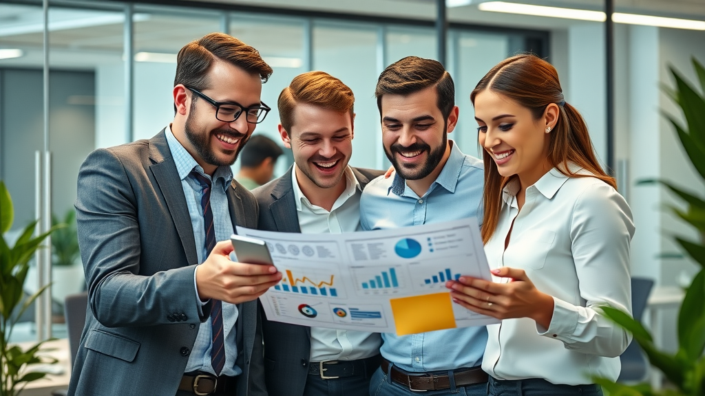 lead nurturing, business team collaborating on digital marketing analytics in modern office