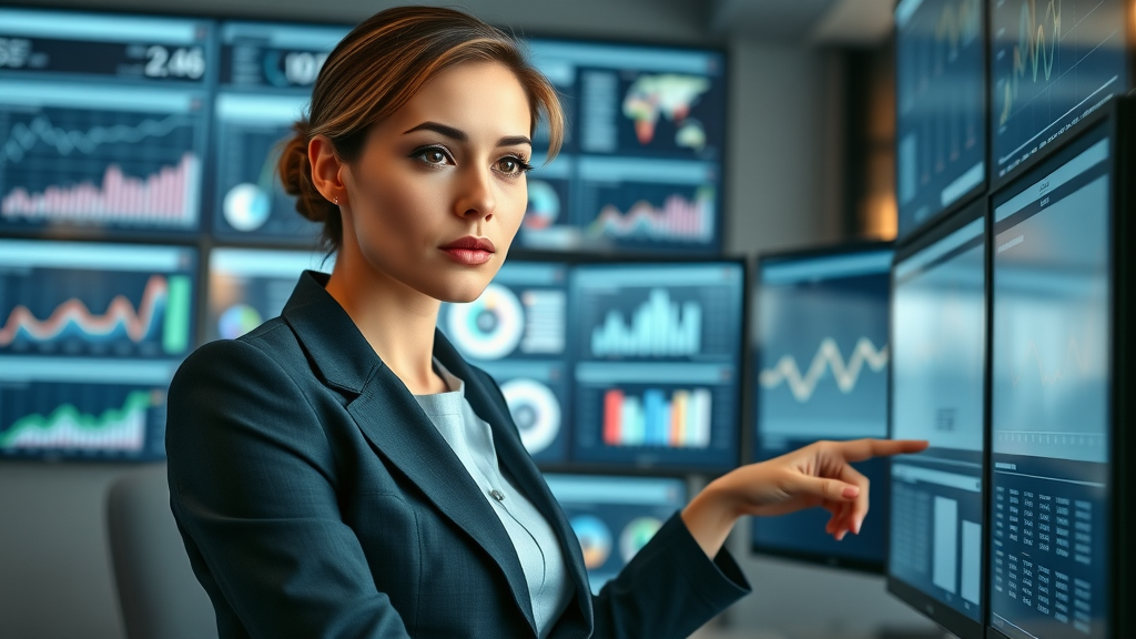 confident businesswoman analyzing competitor data for brand positioning
