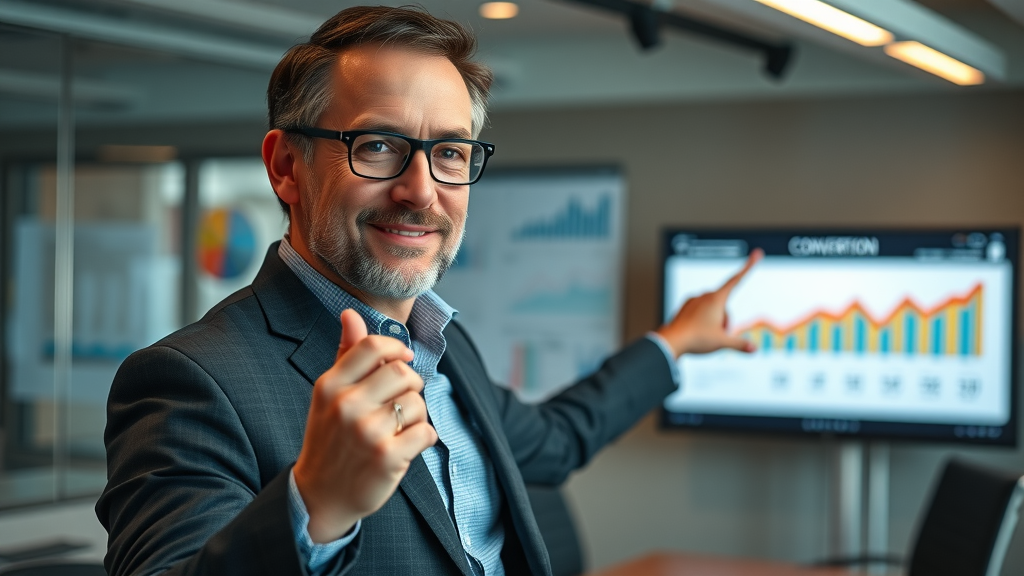 rate optimization professional presenting conversion optimization strategy digital analytics metrics