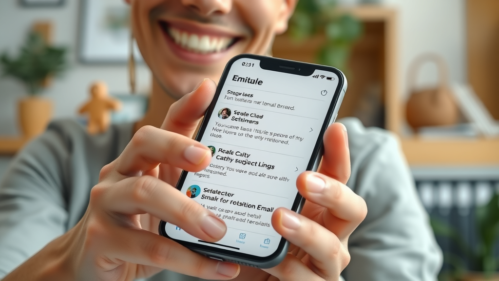 User checking mobile device for marketing email with catchy subject lines