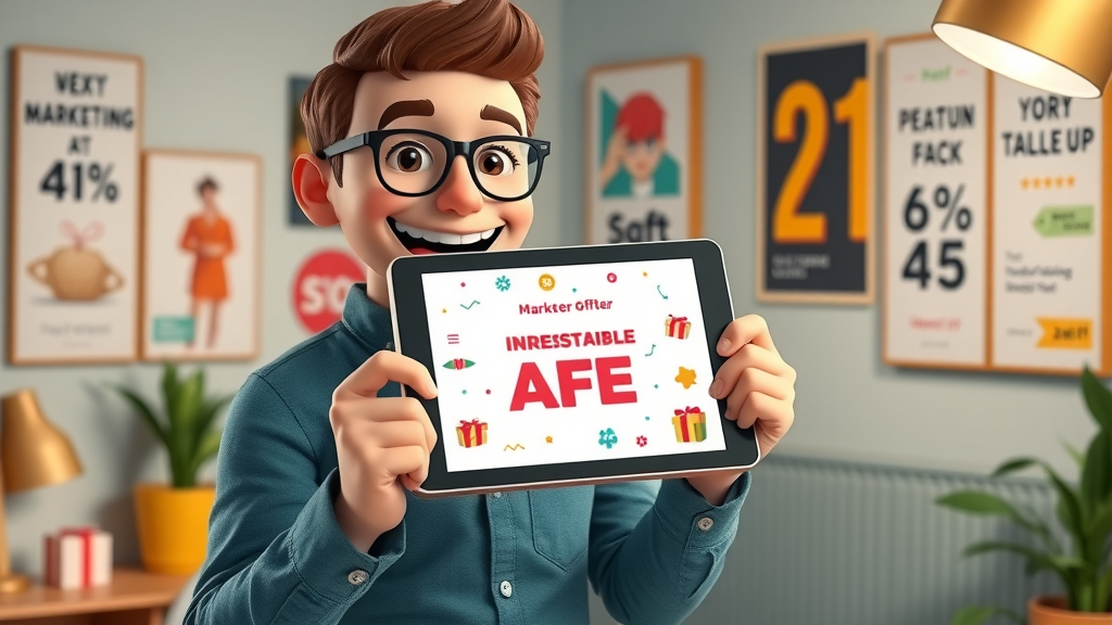 marketer presenting irresistible digital offer on tablet for conversion funnel growth