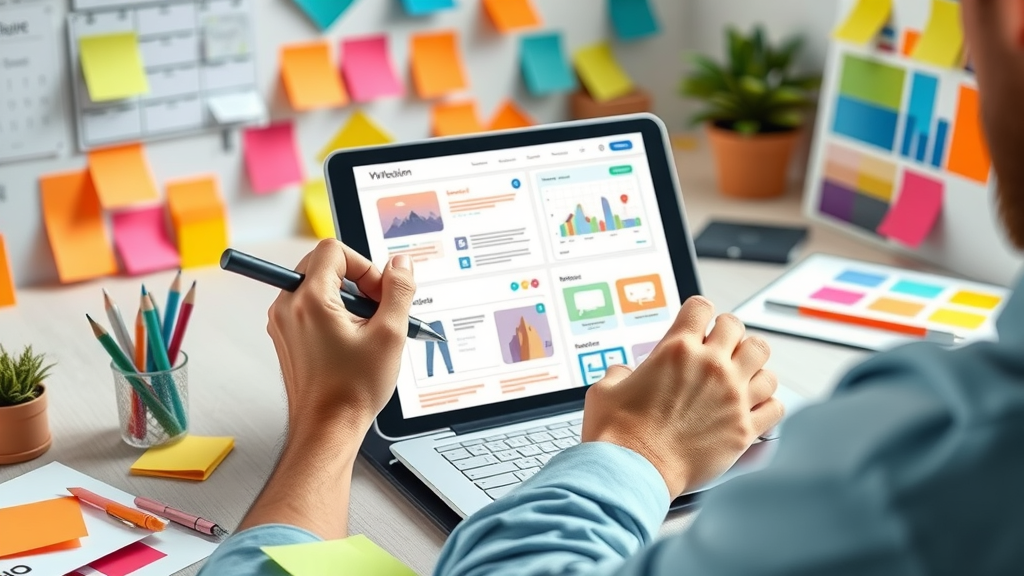 UX designer creating a vibrant landing page wireframe for sales funnel optimization