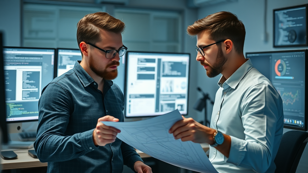 designer and developer collaborating on web design and coding
