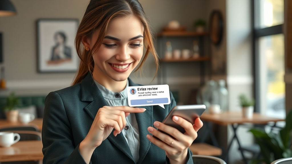 professional sending review request on mobile device, review collection best practice
