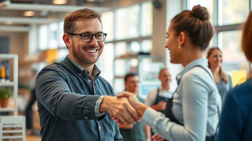 customer feedback happy customer shaking hands with attentive service manager