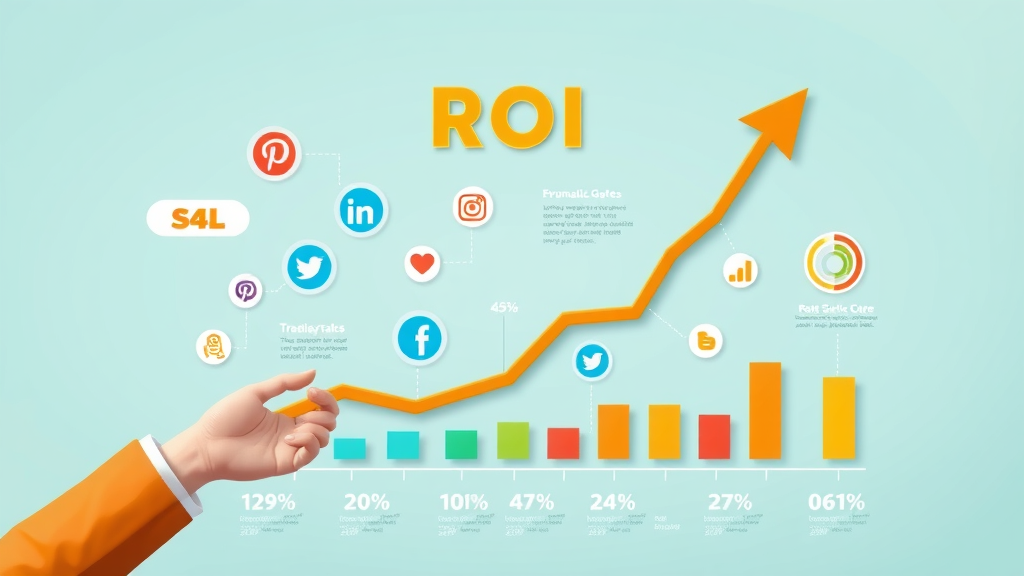 Infographic highlighting social media advertising ROI, key social media platforms, and trending upward graphs