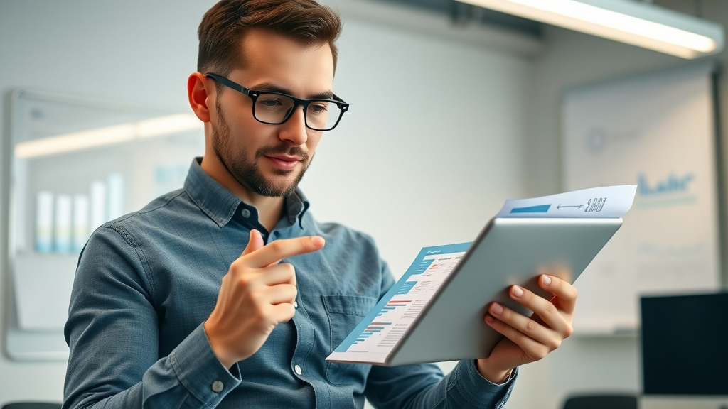 Creative marketer designing a vibrant data-driven SEO report layout on a large monitor with animated charts and infographics.