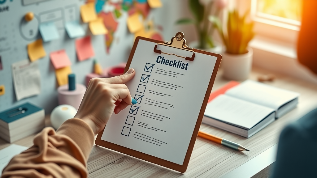well-organized desktop with checklist for video seo optimization