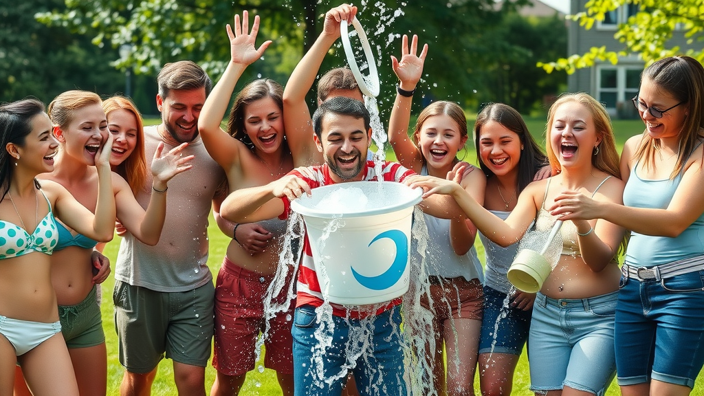 group of people participating in ice bucket challenge as a social media campaign example