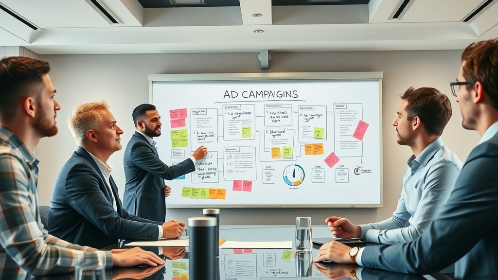 strategic team defining advertising campaign objectives with digital tools
