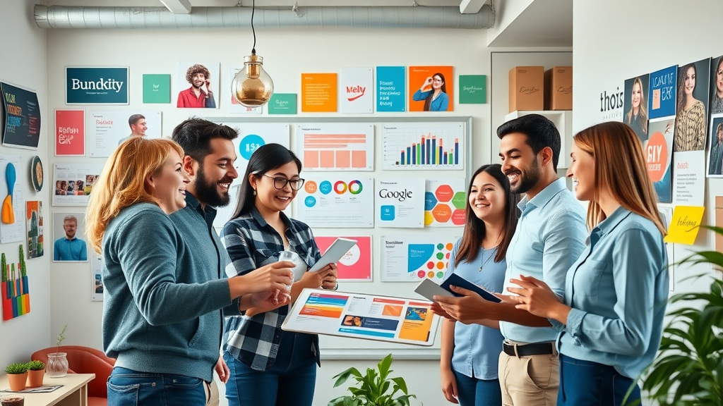 Brand voice guidelines team collaboration creative agency vibrant colors
