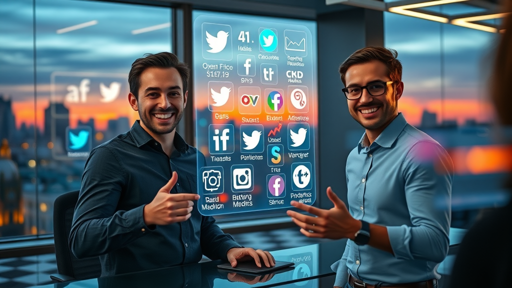 Social media team reviewing content distribution performance across multiple social media platforms