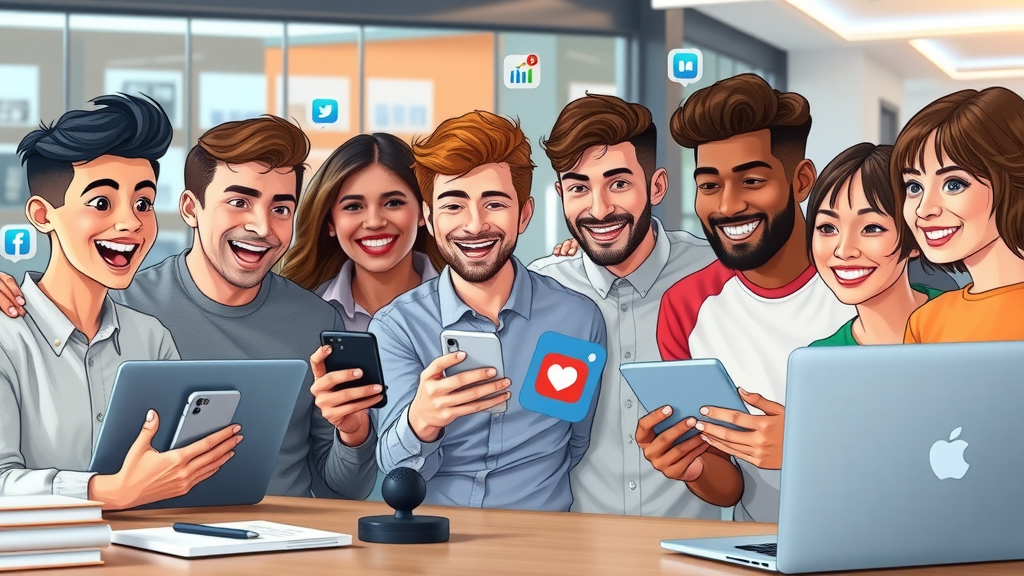 Social media marketing team using AI-powered tools to personalize ad campaigns and drive engagement