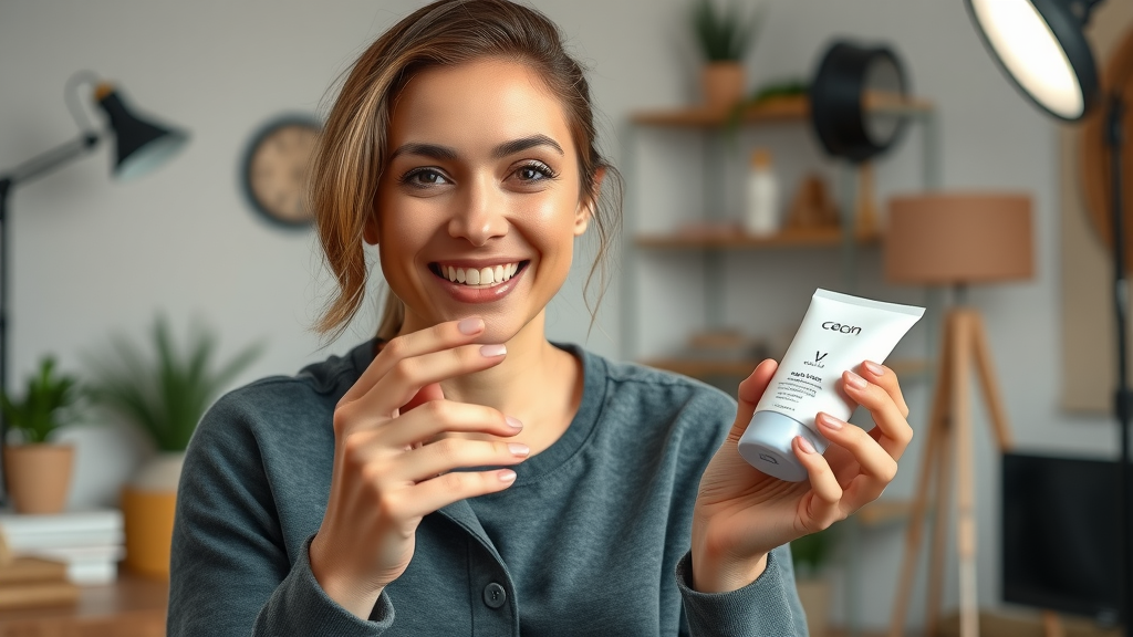 Professional influencer presenting product recommendation on a social media live stream