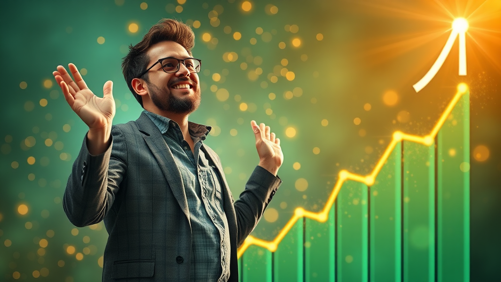entrepreneur with growth graph conversion icons rate optimization journey