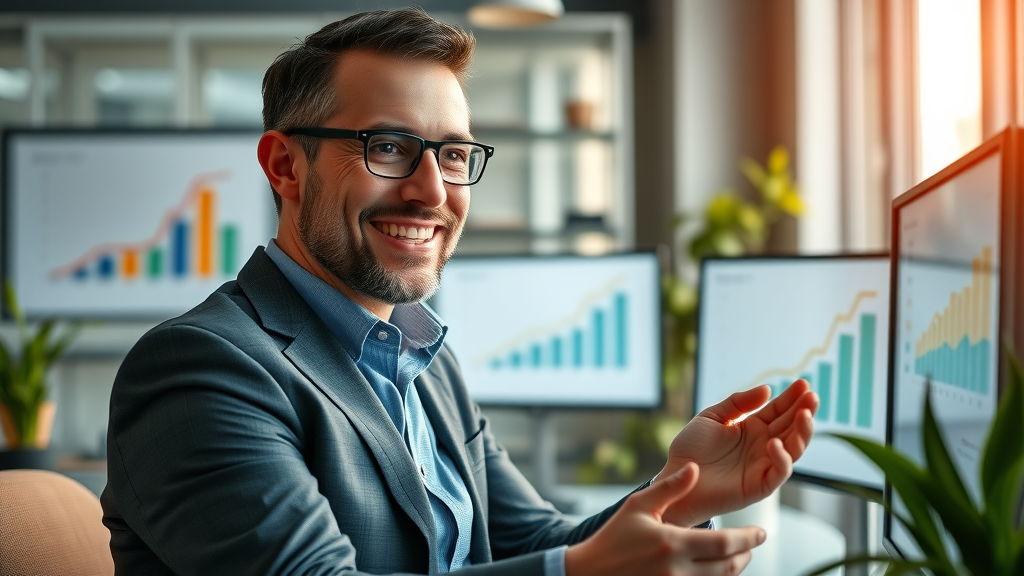 Business owner viewing rising sales reports from a successful social media advertising campaign