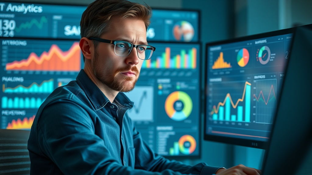 focused marketer examining Google Analytics for seo strategy success