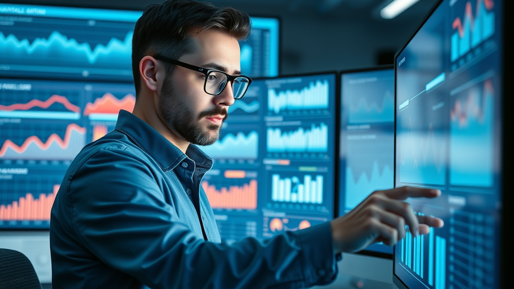 data analyst examining video marketing analytics dashboard for youtube seo and video seo optimization