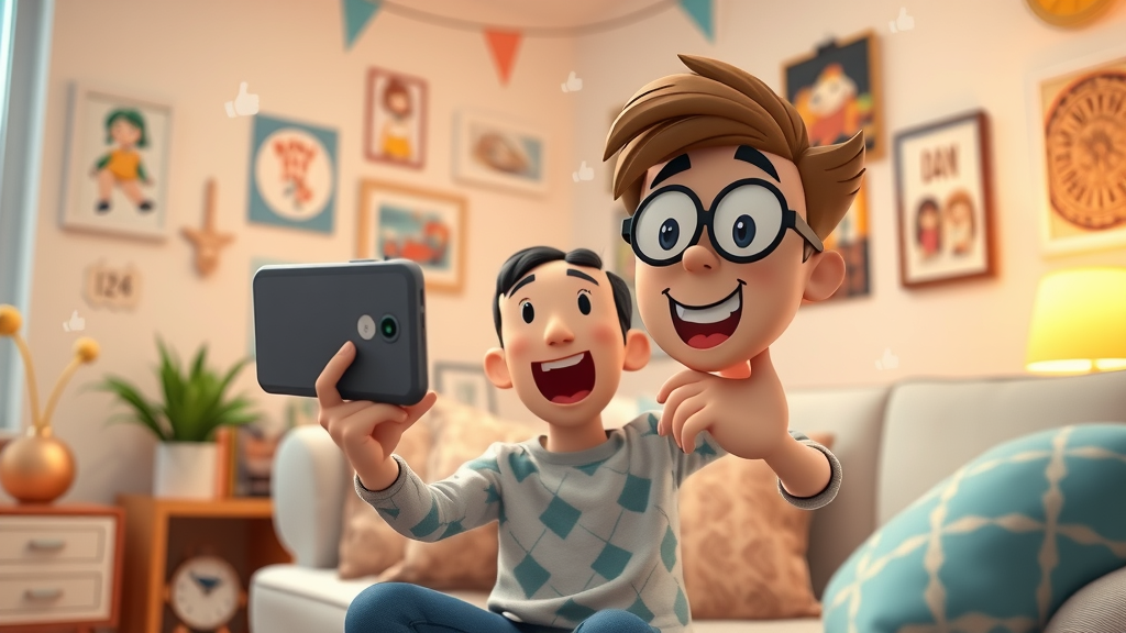 nano-influencer recording lively short-form video with animated likes and comments for social media