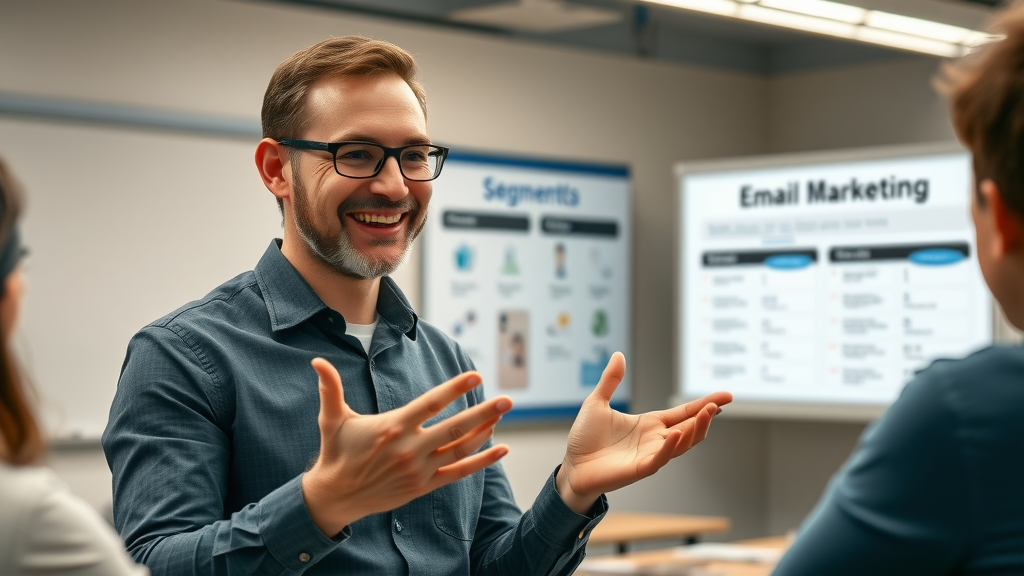 email segmentation techniques being explained in workshop setting by friendly instructor