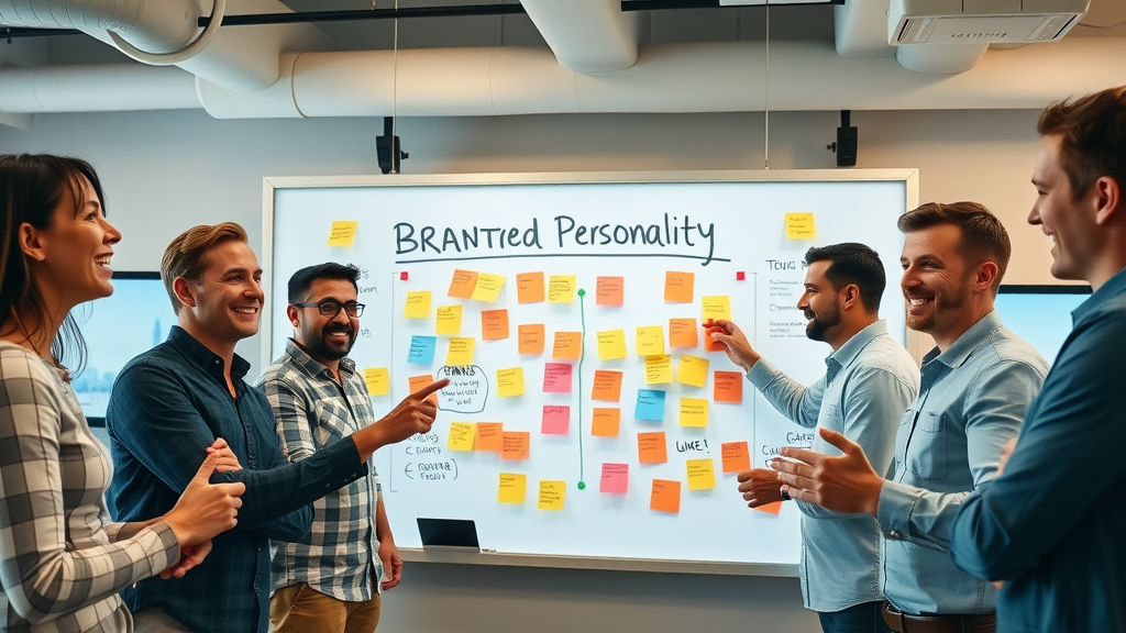 brand voice analysis team mapping brand personality on digital whiteboard