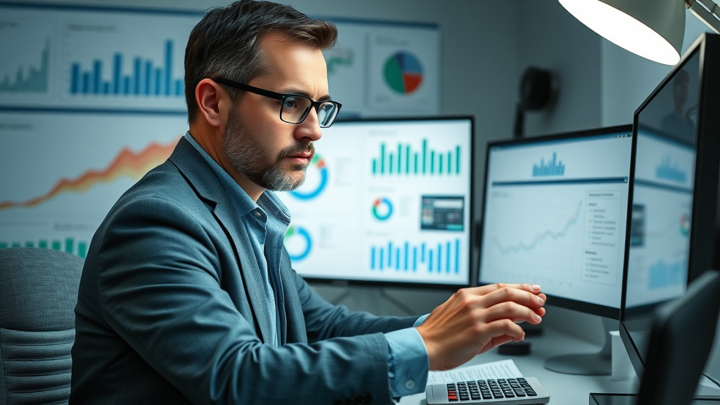 Analyst evaluating marketing video analytics reports using video marketing tools — analytics, marketing video, reporting