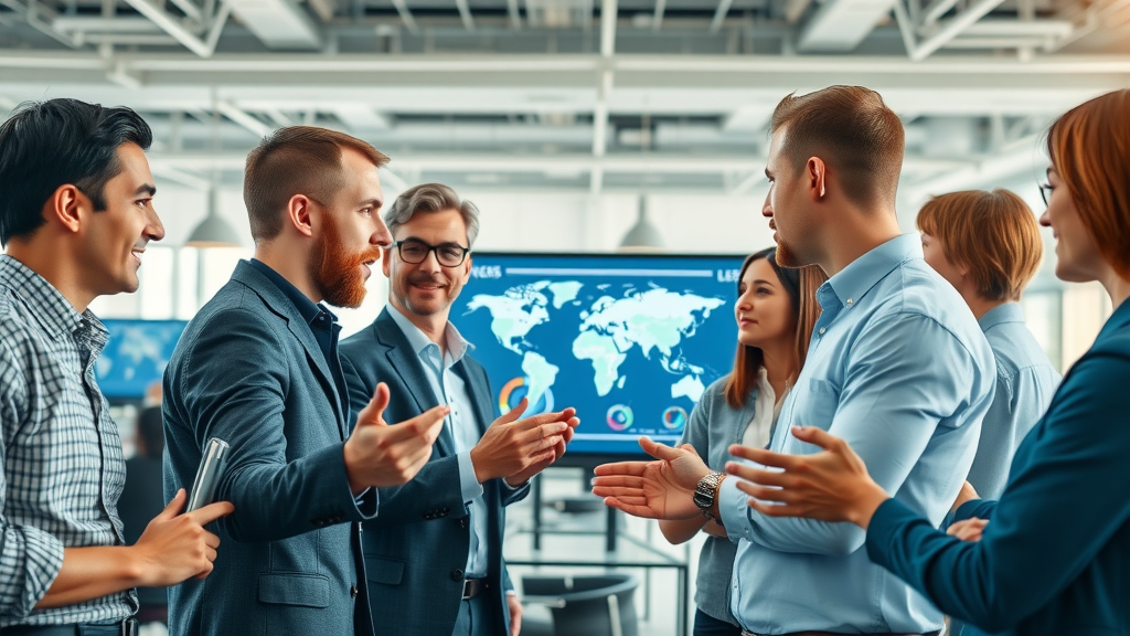 dynamic group of professionals analyzing real-time social media analytics in a modern office setting