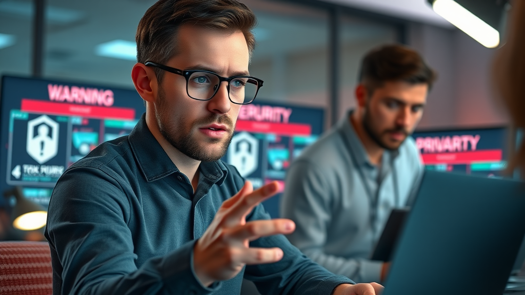 Digital marketer double-checking AI-generated content with the team, highlighting data privacy and safe implementation of AI marketing tools and customer data security