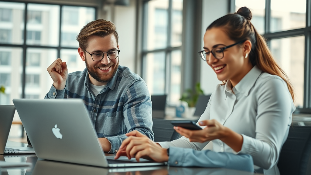 compelling digital interface expressing satisfaction and engagement - user experience on laptops and mobile devices