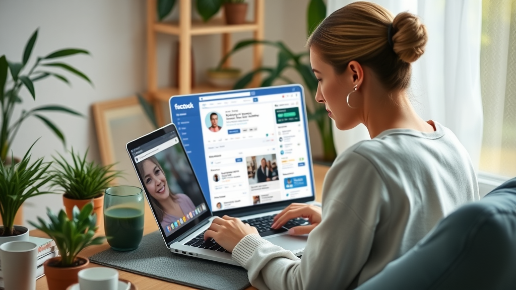 woman setting up targeted Facebook Ad campaign on laptop with detailed targeting options