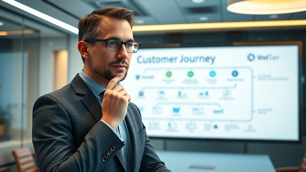lead nurturing marketing manager presenting customer journey diagram