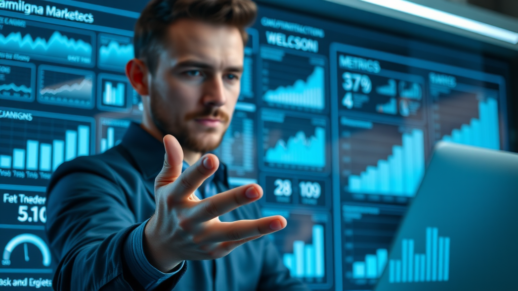 Professional marketing dashboard showing email campaign metrics such as open rate and click-through rate