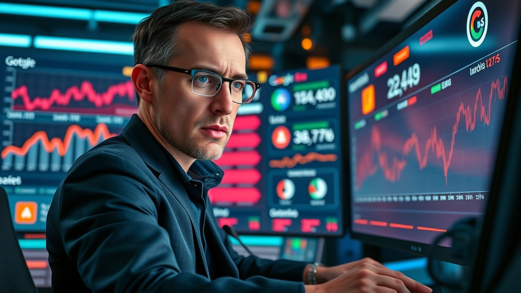 competitive digital google ad bidding retargeting dashboard vivid colors