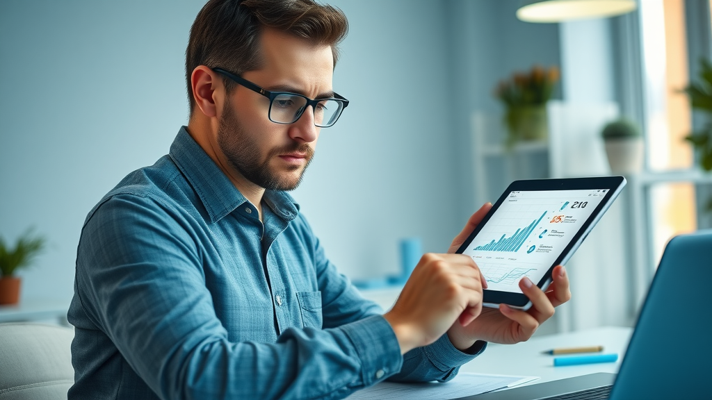 organized planner sketching digital strategy highlighting KPIs on tablet screen in clean workspace with modern digital tools