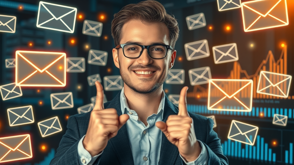 successful email marketing best practices professional surrounded by glowing campaign icons and graphs