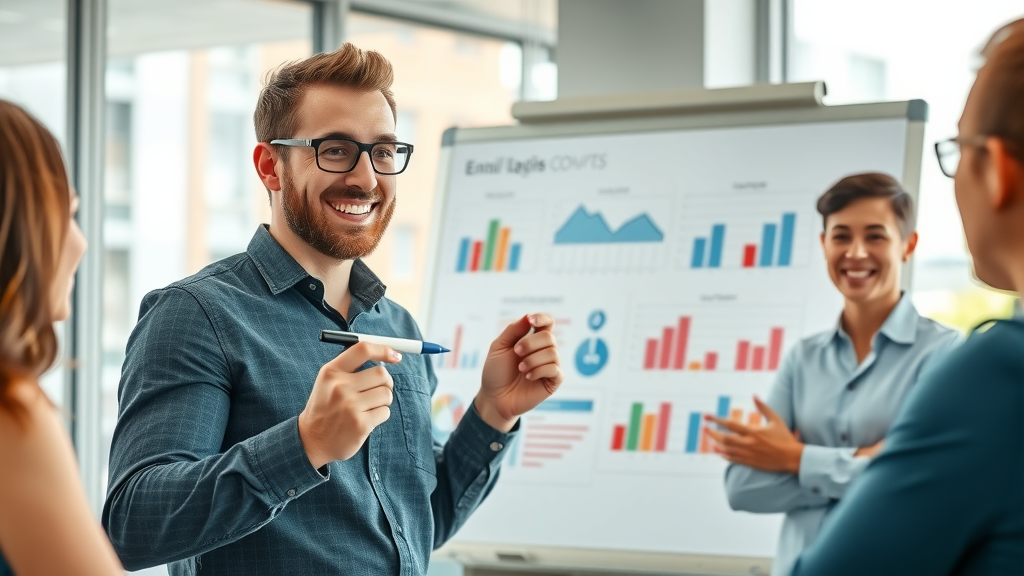 email marketing analytics goal setting kpi whiteboard team meeting